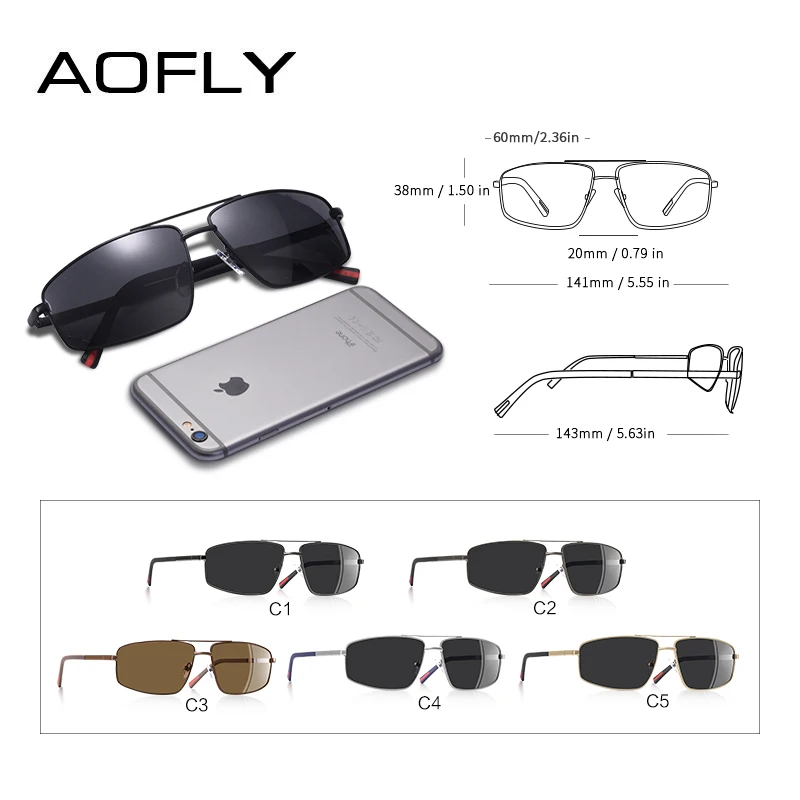 AOFLY дизайнерские Брендовые мужские винтажные прямоугольные солнцезащитные очки, поляризационные UV400 линзы, аксессуары, мужские солнцезащитные очки для мужчин/женщин