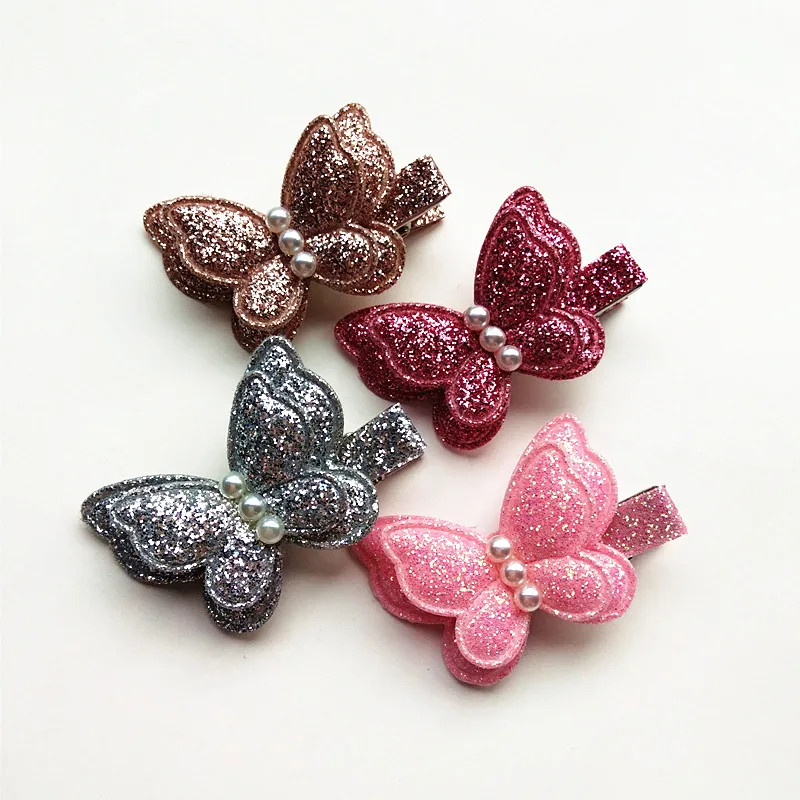 

20pcs/lot Cartoon Korean Butterfly Shape Hair Clips Double Layers Pearls Princess Kids Hairpins Summer Style Cute Fairy Hairpins