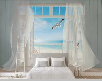 

Papel de parede 3D window outside seascape 3d wallpaper,living room TV sofa wall kids'room wall papers home decor cafe mural