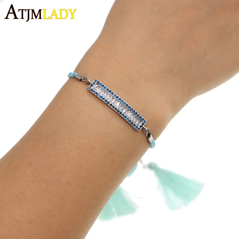 Charm Bar Slider Bracelets For Women Brilliant Pave Zirconia CZ