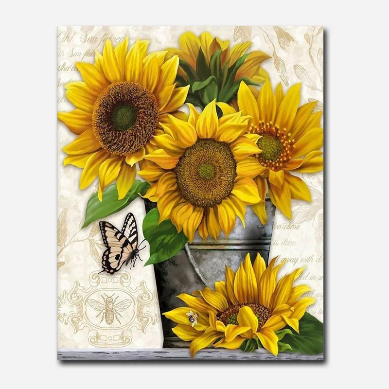 

DIY By Numbers Oil Painting Kits Coloring Paint Sunflowers And Fruit Framework Modern Home Decor Modular Wall Art Picture Gift