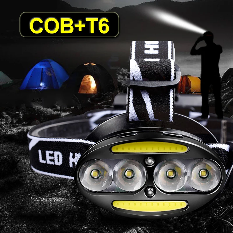 Фонарь с датчиком головы COB T6 50000 люмен фара светодиодная Головной фонарь для