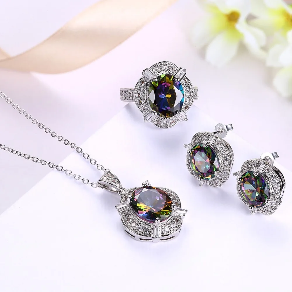 

Trendy Round Austrian Crystal 925 Sterling Silver Pendant Necklaces Earrings Women Wedding Bridal Jewelry Healing crystal Gifts