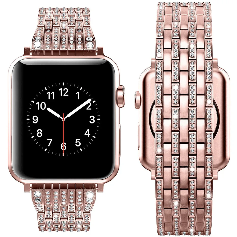 Кристалл Rhinestone ремешок с бриллиантами для iWatch 4 3 2 Apple Watch полосы 42 мм 38 40 44 нержавеющая сталь браслет ремешок