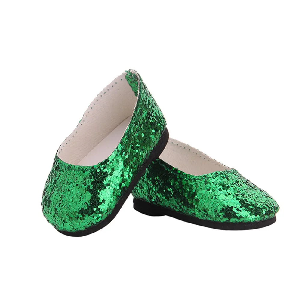 Lovely Handmade Sequins Shoes for   18inch Doll Dress up Accessories Green