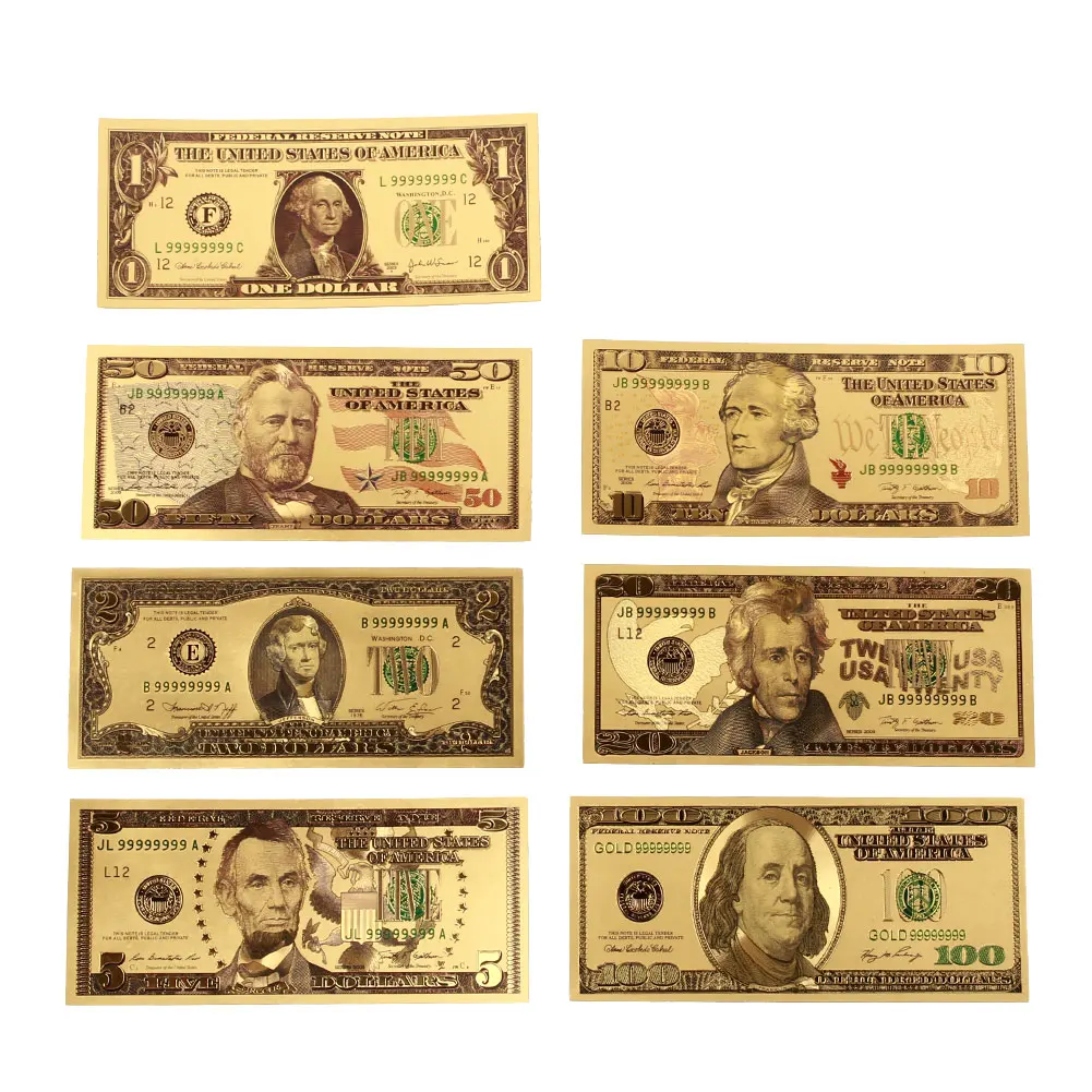 

Banknotes Commemorative Notes Decoration 7PCS/Set 24K Gold Plated Dollars Home Decoration 1 2 5 10 20 50 100 Dollar