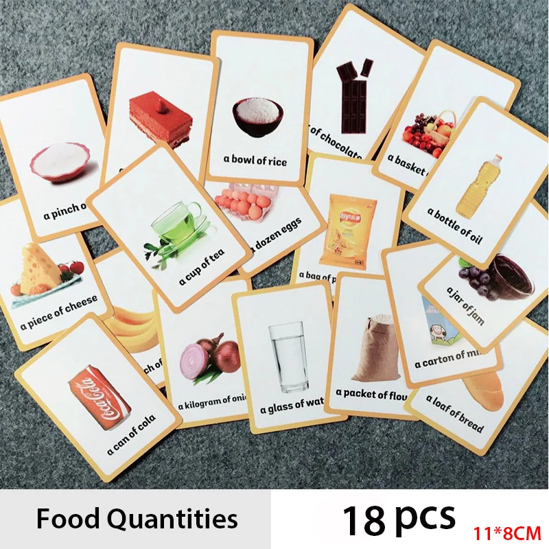 

Montessori Food Quantities English Flash Card Pocket Flash Card English CARDS Learning Educational Wooden Toys for Children