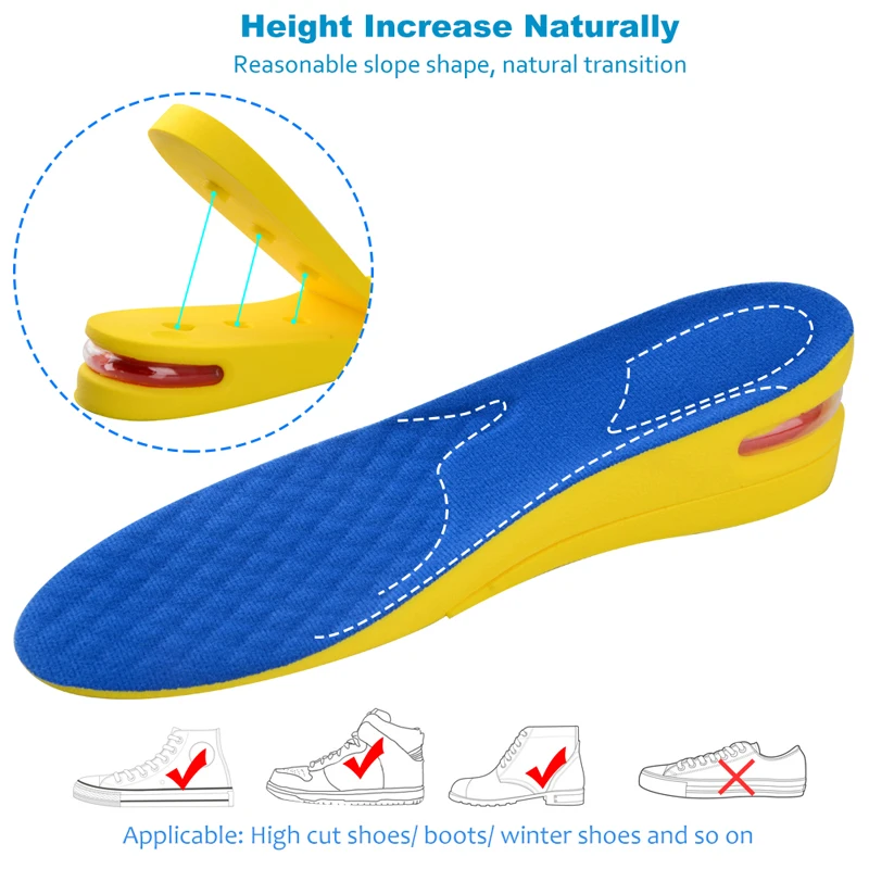 Soumit 2-Слои Невидимый, визуально увеличивающие рост; лифт вставки под пятки спортивной обуви стельки для Для мужчин Для женщин кроссовки на воздушной подушке выше стельки подушки