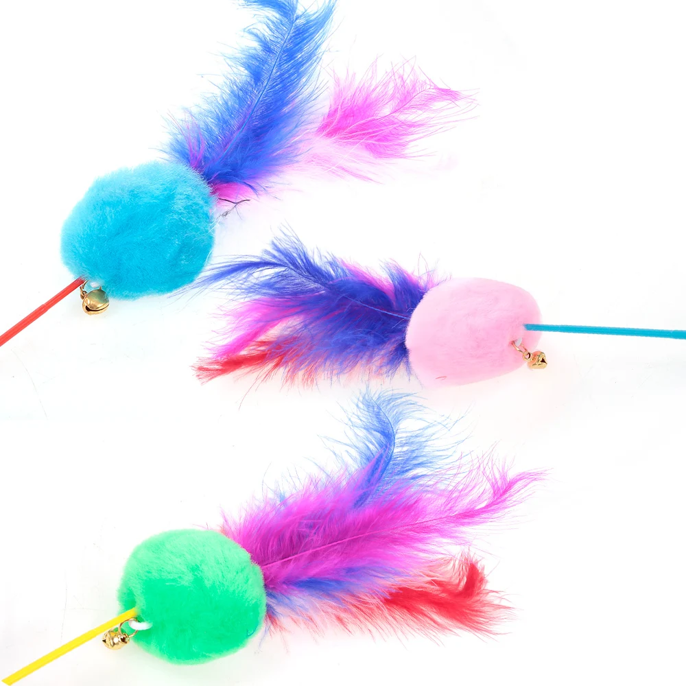 

Cat Feather Teaser Feather Toys Kitten Funny Colorful Rod Cat Wand Toys Plastic Pet Cat Toys Interactive Stick Pet Cat Supplies