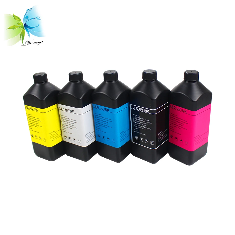 WINNERJET 1000 мл/бутылка BK C M Y WH печать УФ чернил для Стекло резец сверхтвердый PCD Металл для Epson DX4 DX5 DX6 DX7 печатающей головки
