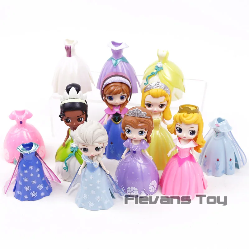 

Q Posket Princesses Action Figures Toys Dolls 12pcs/set Elsa Anna Sofia Amber Aurora Tiana Dress can be changed
