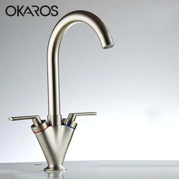 

OKAROS Kitchen Faucet Dual Handle Solid Brass Chrome/Nickle Brush/White Paint/Oil Rubbed Black Finish Mixer Tap Cozinha C006