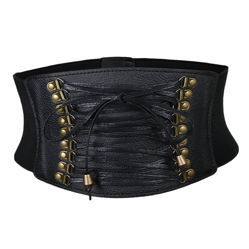 Women's Retro Steampunk Leather Waist Belt Cincher Waspie Wide Elastic Corset