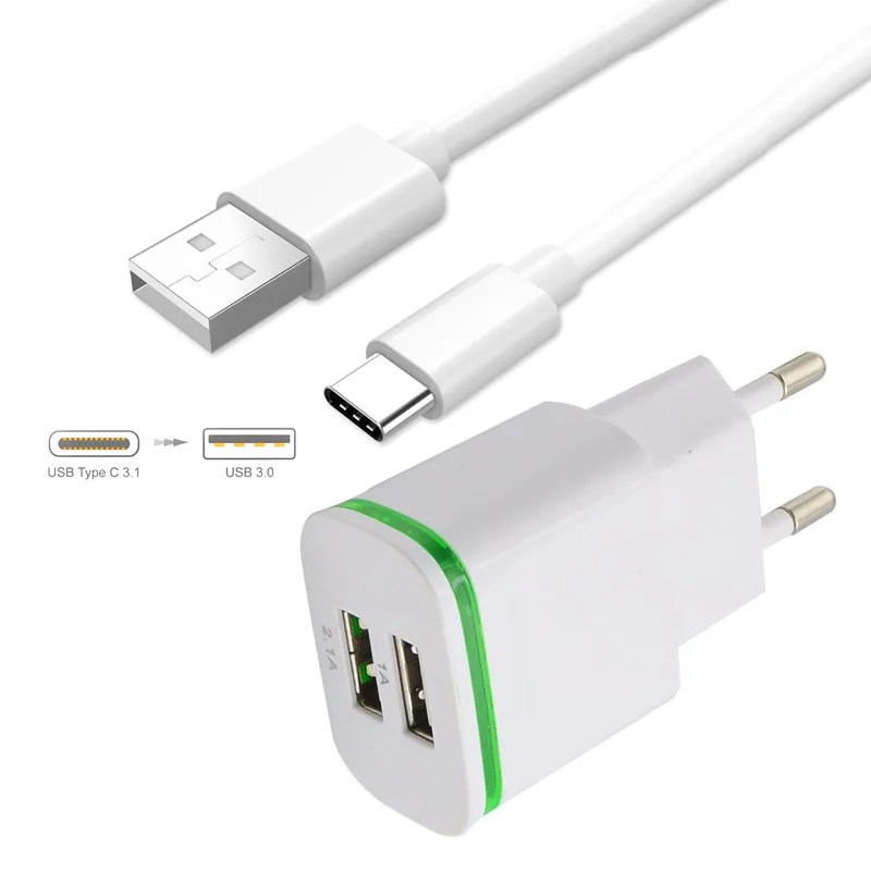 Зарядное устройство для путешествий 2A с европейской вилкой и USB кабелем типа C ZTE