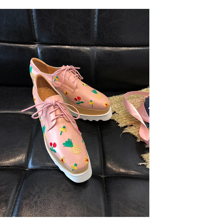 Embroider Decoration Women High Heels Creepers Fashion 2018 New Spring Pumps Women Causal Shoes with Lace-up Oxfords Wedge Heel  (9)