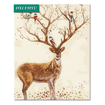 

DIY Diamond Painting Needlework square Full Diamond Embroidery Painting Pattern Poetic Home Decoration Long horn deer and bird