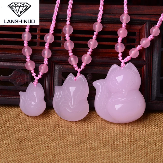 814 Rose Calcédoine Pendentif Collier Renard Renard Femelle Poudre Cristal Pendentif Bijoux Pour La Fleur De Pêcher Wang Mariage Dans Pendentifs