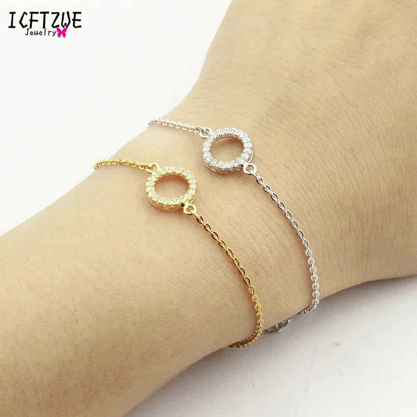 

Body Jewelry Stainless Steel Hand Chain Bracelet Femme Geometric CZ Circle Gold Bracelet For Women Armbanden Voor Vrouwen BFF