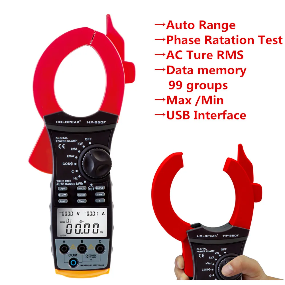 

HP-850F USB Interface True rms 9999 Counts Auto Range Clamp Multimeter Multi Meter AC Current Tester 99G Data Memory