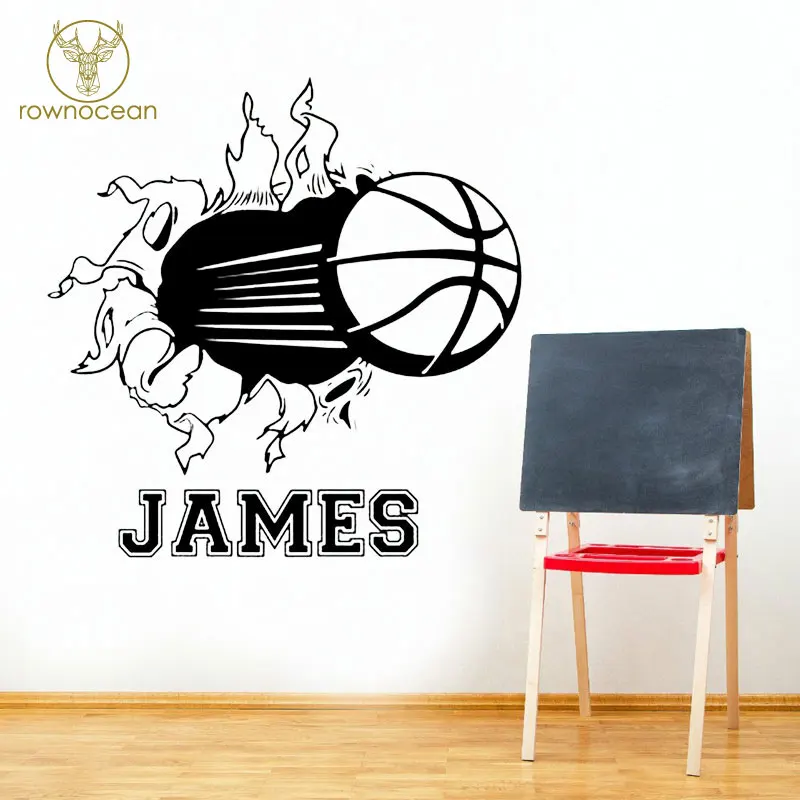 Basketball Breaking Through Personalized Name Decal Vinyl Wall Sticker Home Deocr For Kids Room Teens Bedroom Custom 3N28 | Дом и сад