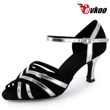 Evkoo танцевальные черные Нубуковые и Серебристые Pu женские современное бальное танцевальные туфли 7 см каблук evkoo-157