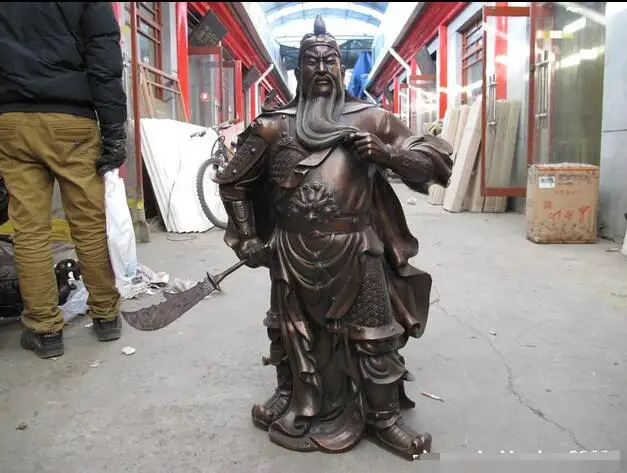

39"China famous Bronze Copper Dragon Hold Sword Guan Gong Guan Yu warrior Statue
