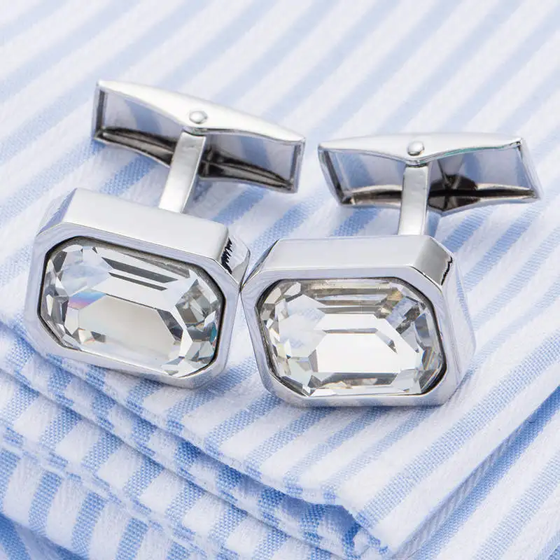 

VAGULA White Crystal Cuff links French Shirt Cufflinks Men Jewelry Wedding Gift Links Wedding Gift Gemelos 516