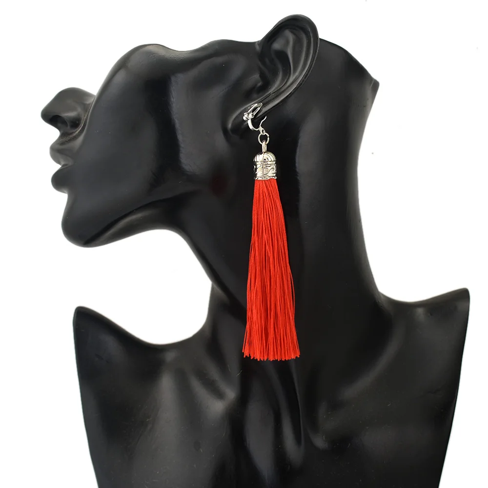 Bohemia Ethnic Fringe Long Clip Earrings Tassel Jewelry Non Pierced Ear Clips Earcuffs For Women Boucle D&rsquo;Oreille Femmes ear clip earrings clip earrings ear clip ear accessories