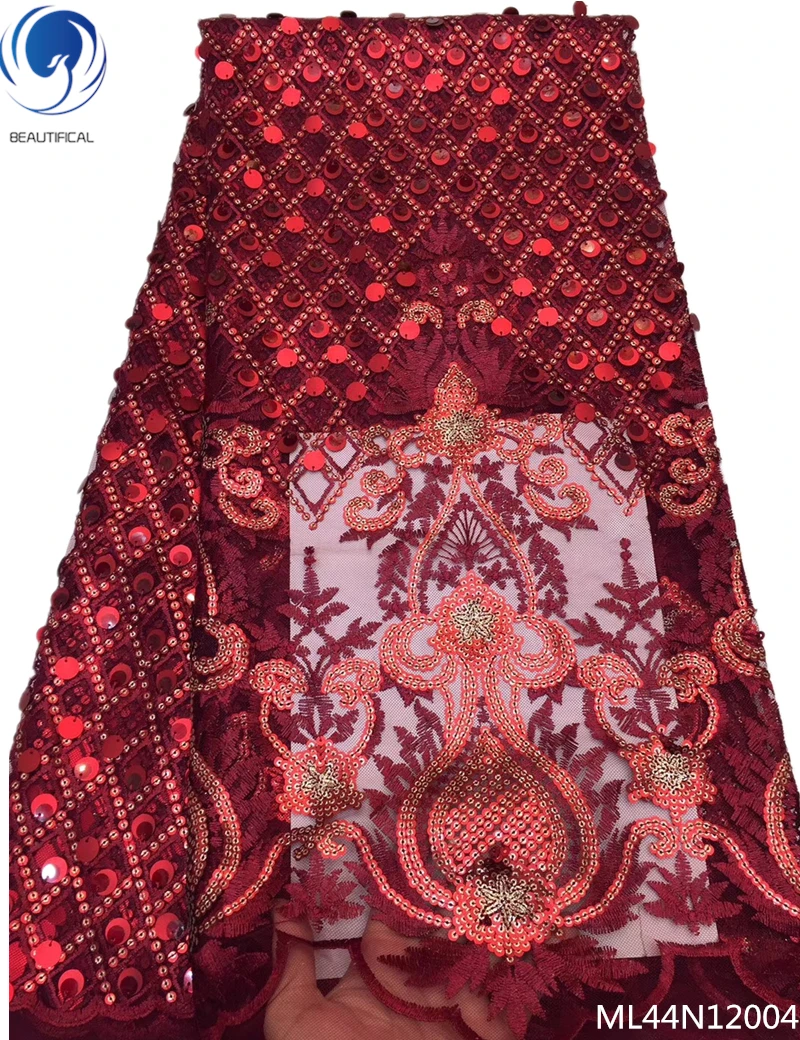 

BEAUTIFICAL sequin lace fabric nigerian 2019 high quality lace fabrics latest lace fabric free shipping for woman party ML44N120