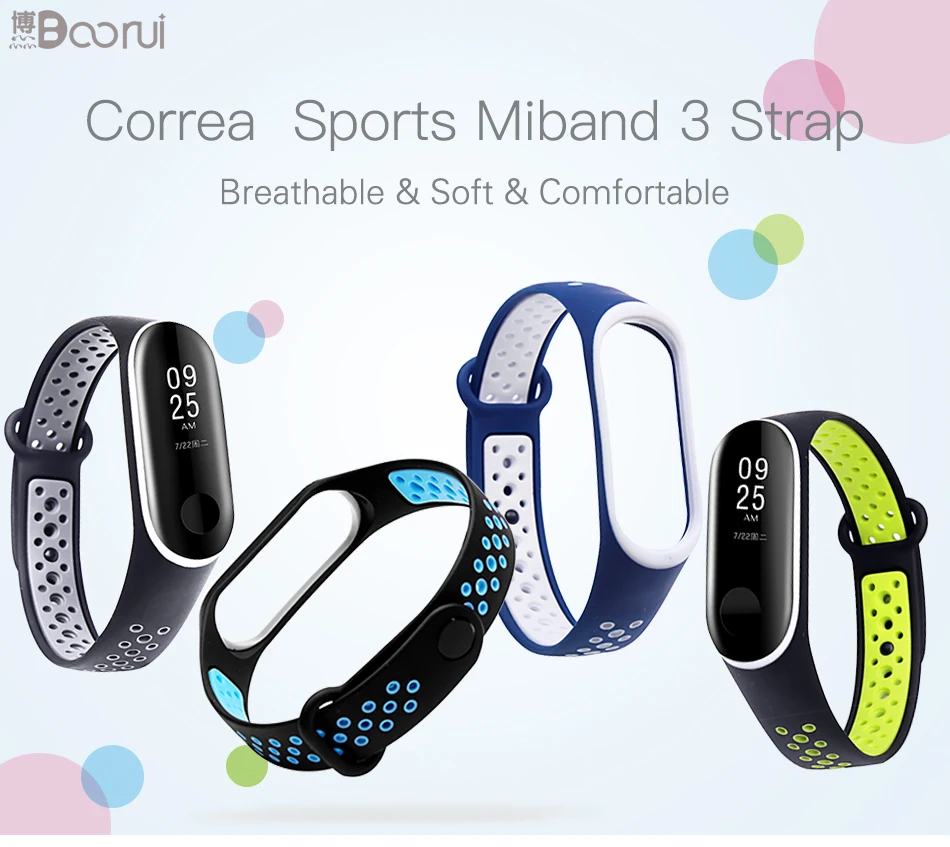 BOORUI Спорт Correa mi band 3 ремешок двойной цвет силиконовый mi band 3 аксессуары ремешок Замена для xiaomi mi 3 smartband