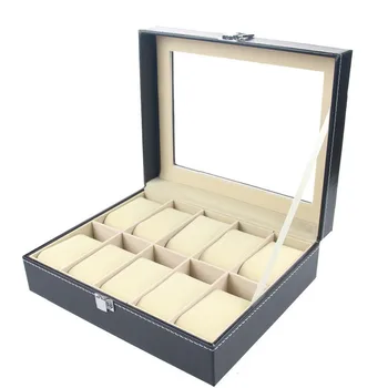 

10 Grid Slots Jewelry organizer Watches Boxes Display Storage Box Case Leather Square jewelry