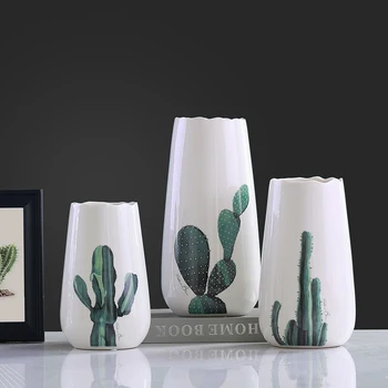 

Modern ceramic concise fashion white flowers vase pot cactus vases home decor crafts room decoration objects porcelain figurine