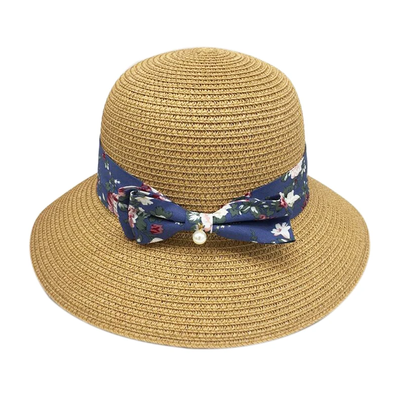 

Summer Women's Straw Hat Loose Visor Collapsible Fisherman Hat Small Floral Bow Fisherman Hat Leisure Holiday Hat