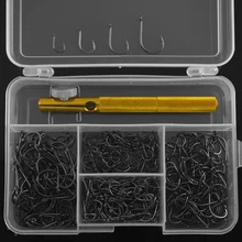 MNFT 350 шт. рыболовные крючки для карпа, черные Крючки из высокоуглеродистой стали+ 1 шт. рыболовный крючок, инструмент для завязывания, набор рыболовных снастей