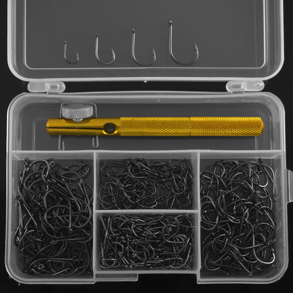 500PCS/100PCS ReeMoo Premium Fishing Hooks, 10 Sizes/4 Sizes Carbon Steel Fishing Hooks W/Portable Plastic Box, Strong Sharp Fish Hook With Barbs