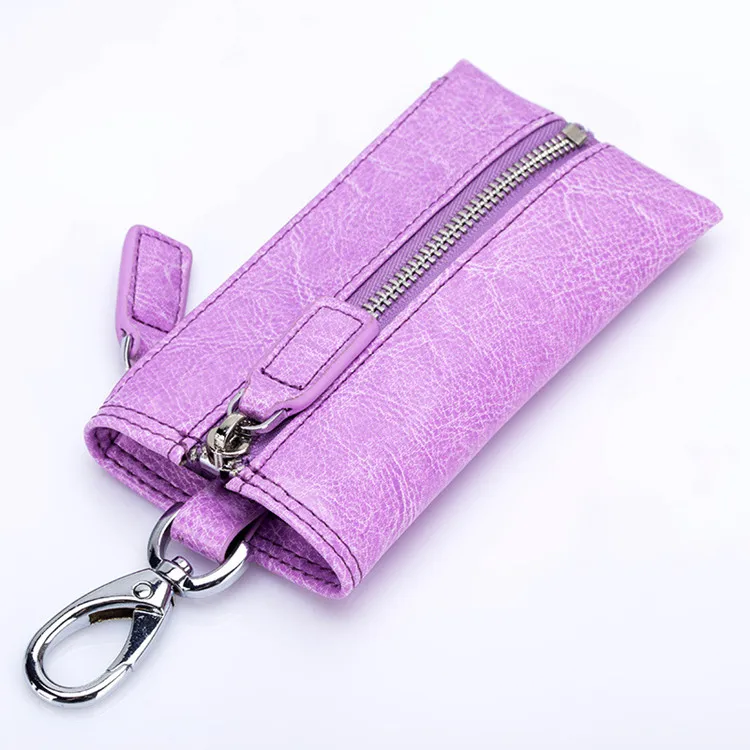 Фирменные мужские кошельки для ключей в стиле ретро из натуральной кожи на молнии, повседневные кошельки для ключей от машины, ключница для ключей, Модный женский кошелек для монет - Цвет: taro purple
