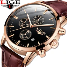 2019 LIGE Watch Men Leather Sport Chronograph Mens Watches Top Brand Luxury Business Waterproof Quartz Watch Relogio Masculino lige watch men sport quartz wristwatches leather mens watches top brand luxury waterproof business watch man relogio masculino
