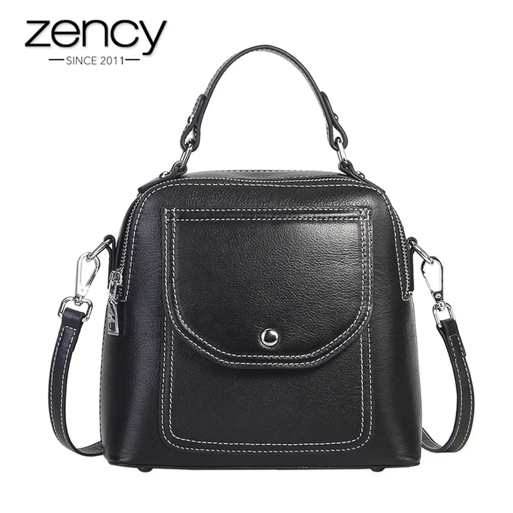 

Zency Soft Skin 100% Genuine Leather Black Handbag Fashion Women Shoulder Messenger Bag More Pockets Satchels Lady Casual Tote