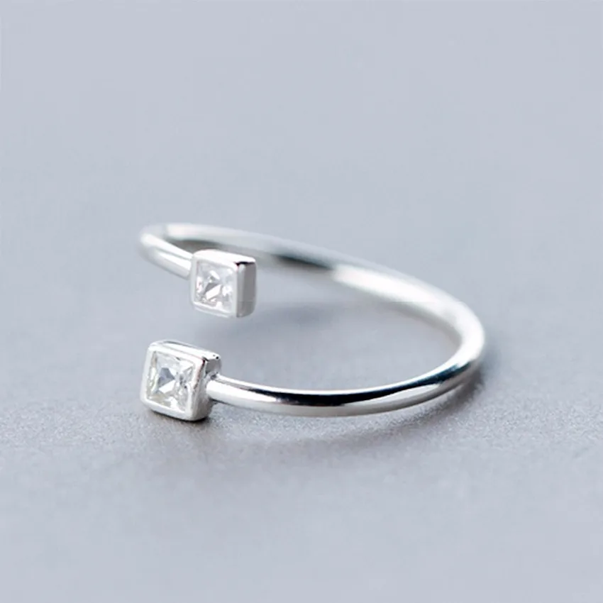 QIMING чистое серебряное кольцо с кристаллом для женщин,, хорошее ювелирное изделие, регулируемое двойное кольцо с фианитами, кольца с открытым носком средней длины - Цвет основного камня: style2