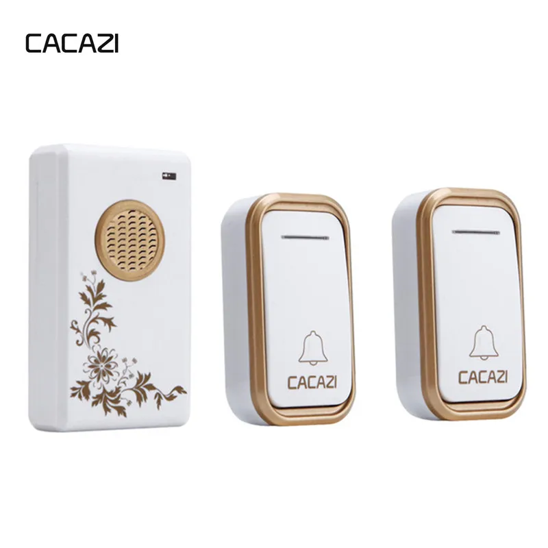 

CACAZI Waterproof Wireless Doorbell 2 Battery Button 1 Receiver LED Light Home Cordless DoorBell 38 Chimes 3 Volume US Plug
