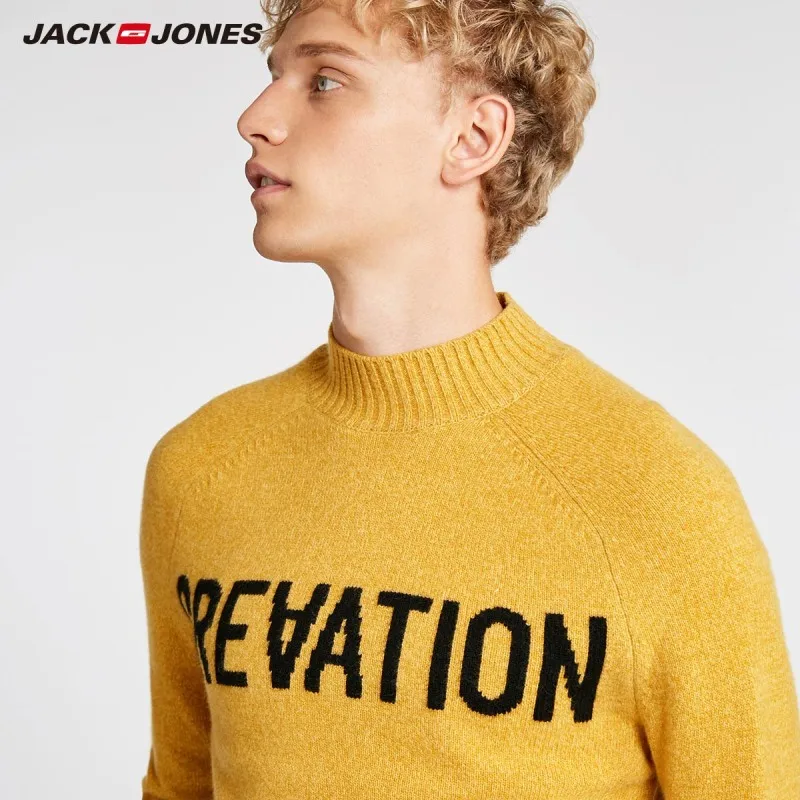 JackJones осень мужской тренд цветочный тканый Повседневный свитер Топ шерсть с буквенным принтом Мужская одежда 218324558