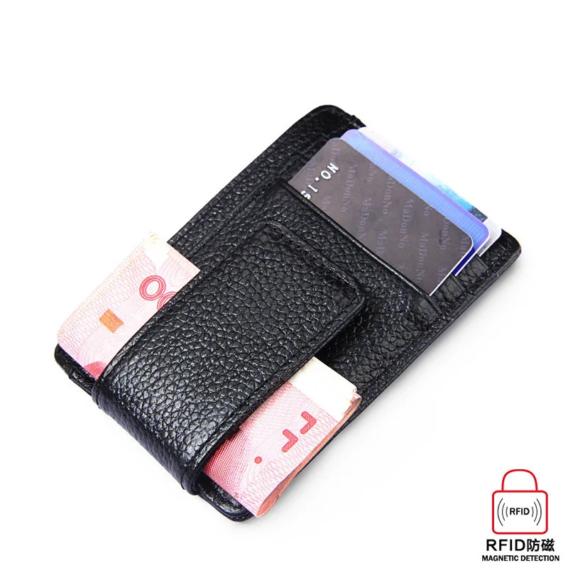 

2018 Hot Sale Rfid Wallet Genuine Leather Thin Card Case Men Money Clips Male Front Pocket Clamp Magic Card ID Money Clip Wallet