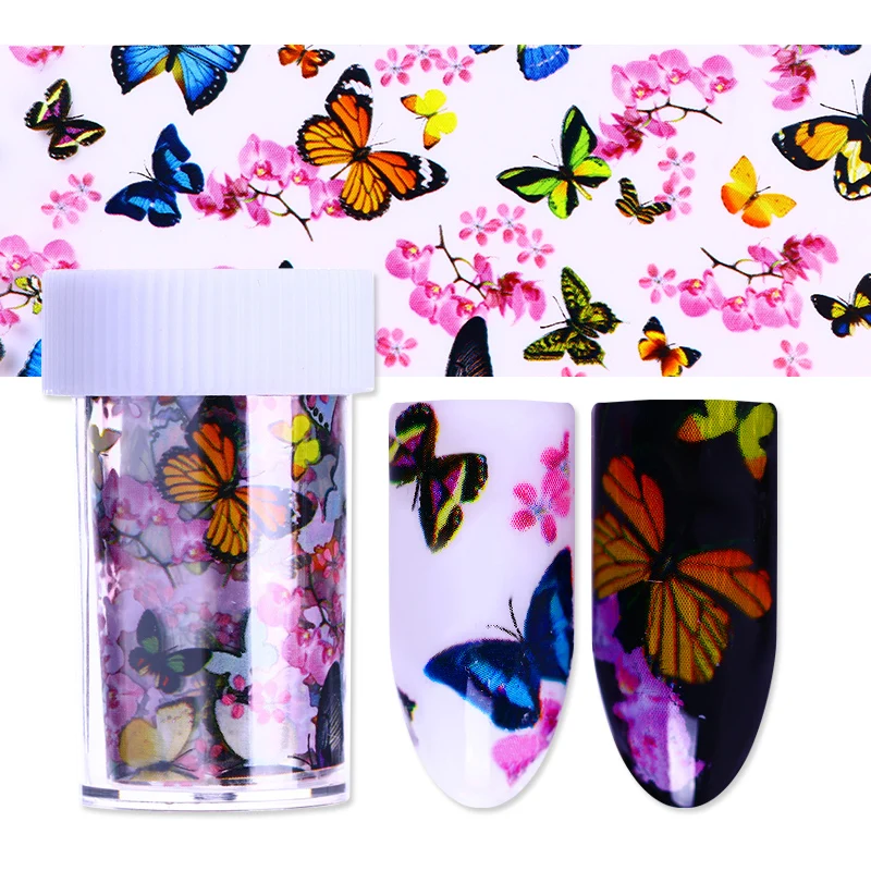 

NICOLE DIARY 4*100cm Butterfly Nail Foil Colorful Floral Pattern Starry Paper Manicure Nail Art Transfer Sticker