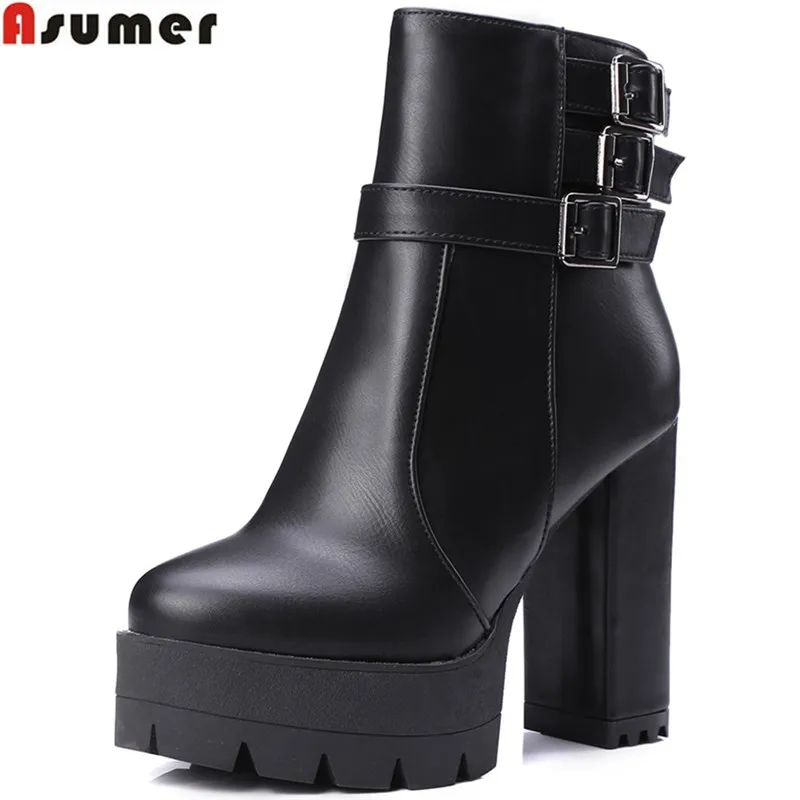 Женские ботинки на молнии с круглым носком квадратном каблуке|platform ankle boots|winter