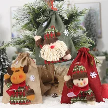 Новогодний подарок Санта мешки большие льняные шнурок Клаус