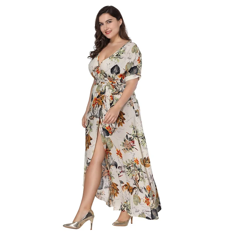 Summer-women-boho-floral-printed-plus-size-maxi-dress-Bohemian-v-neck-short-sleeve-high-waist (2)