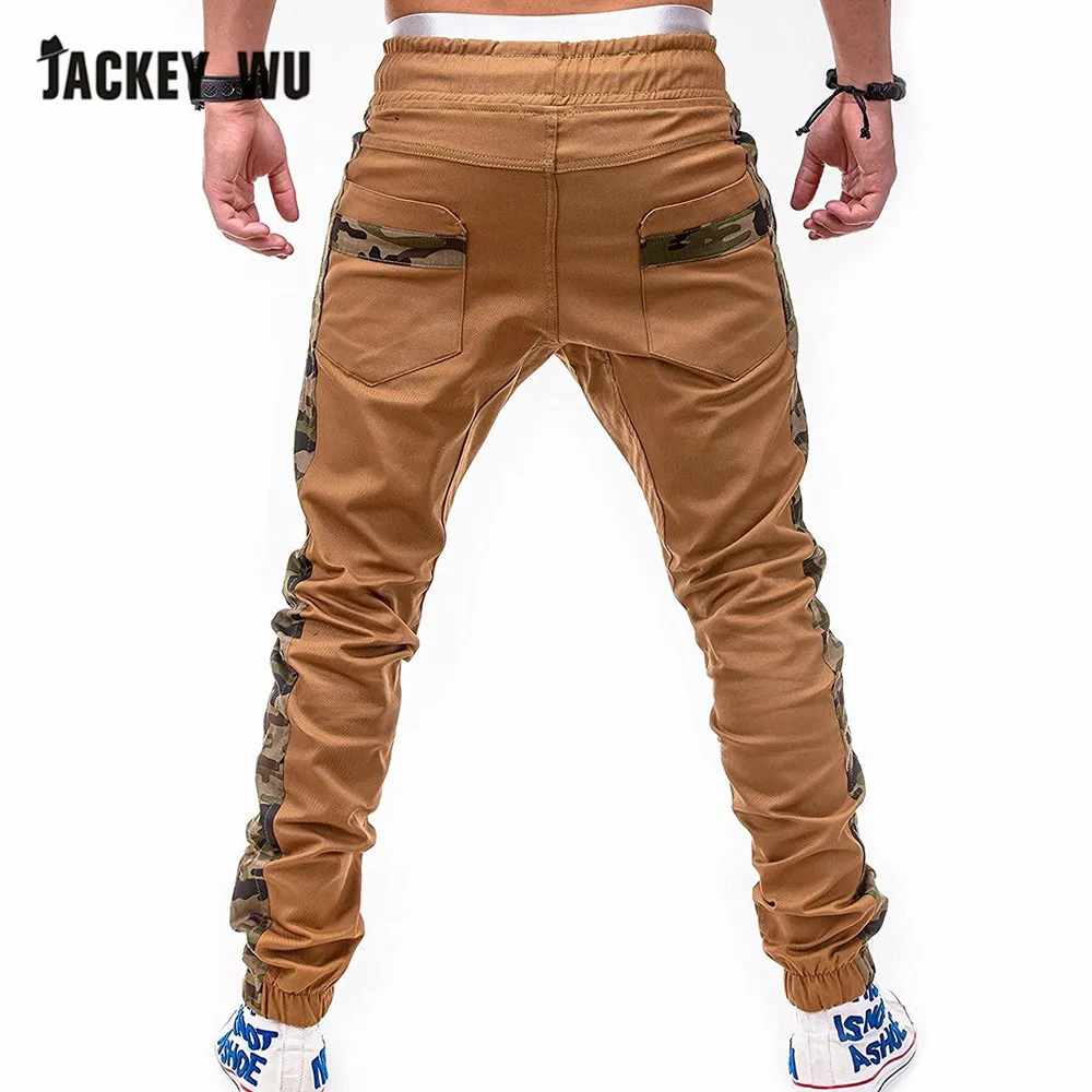 Бренд JACKEYWU, мужские брюки,, модные, камуфляж, заплатка, эластичная талия, для бега, мужские, повседневные, хаки, брюки, хип-хоп, уличная одежда, черные