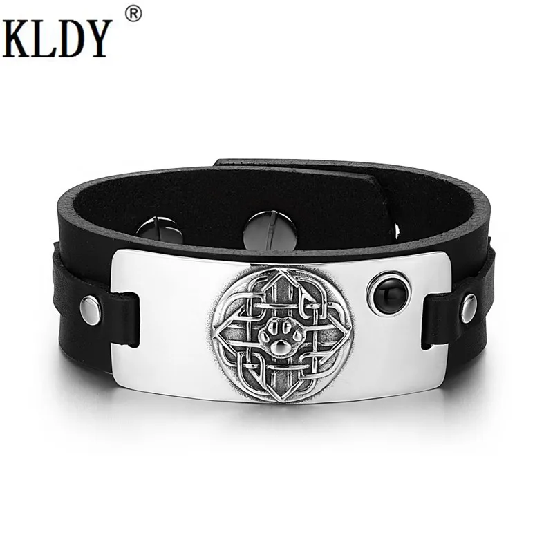 

KLDY Newest Wolf Paw stainless Bracelet Black Onyx Adjustable Leather Bracelets Biker cool decorations couple statement Jewelry