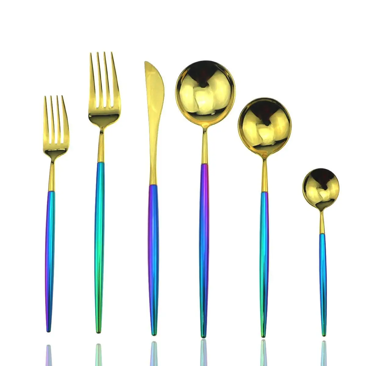 

24-Piece Luxury Mirror Rainbow Dinnerware Color Cutlery Set 18/10 Stainless Steel Titanium Colorful Gold Plated Set Steak Fork