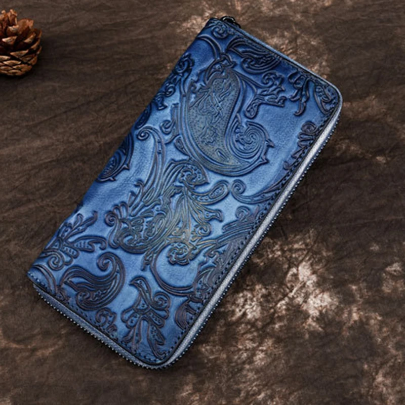 Skup Damskie etui na zamek poręczna torba multi card Holder tłoczone kobiece pieniądze kieszonka na monety Retro Bifold skórzana kopertówka długi portfel